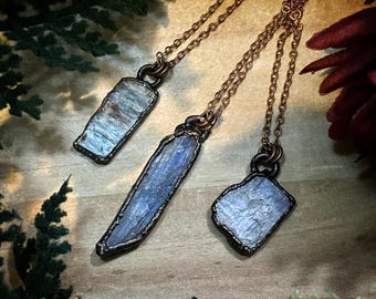Kyanite blade necklace | copper electroformed kyanite pendant necklace | blue kyanite jewelry | raw crystal jewelry | gift for her