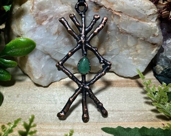 Rune necklace | real copper electroformed twig and aventurine prosperity bind rune pendant necklace | prosperity talisman | Viking jewelry