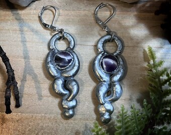 Witchy jewelry | zinc plated copper electroformed hand sculpted amethyst earrings | metaphysical