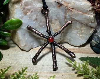 Rune necklace | real copper electroformed twig and carnelian strength bind rune pendant necklace | Viking jewelry | strength talisman