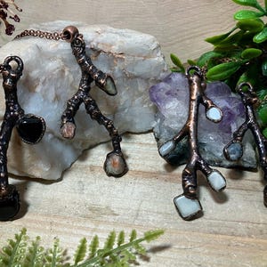 Twig necklace | real copper electroformed twig and gemstone necklace | botanical jewelry | nature jewelry | tree branch necklace