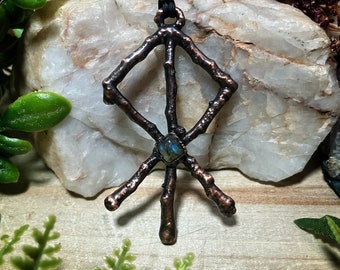 Rune necklace | real copper electroformed twig and labradorite courage bind rune pendant necklace | Viking jewelry | nature jewelry