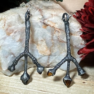 Twig earrings | real zinc plated copper electroformed twig and tiger eye earrings | witchy earrings | nature jewelry
