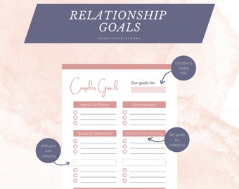 Digital relationship goals template - Relationship planner - Relationship journal - Printable goals - editable template - A4 and US Letter