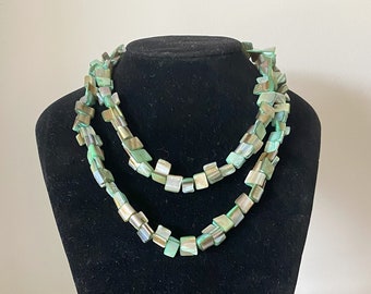 Square Shell Turquoise Bead Necklace