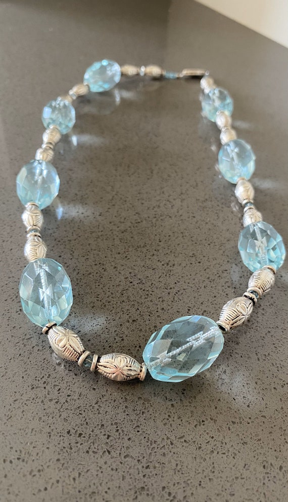 Faceted Aquamarine and Silver bead necklace - image 2