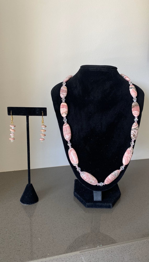 Pink Rhodochrosite Necklace & Earrings - image 1