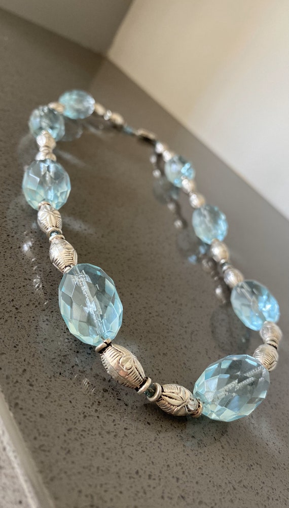 Faceted Aquamarine and Silver bead necklace - image 3