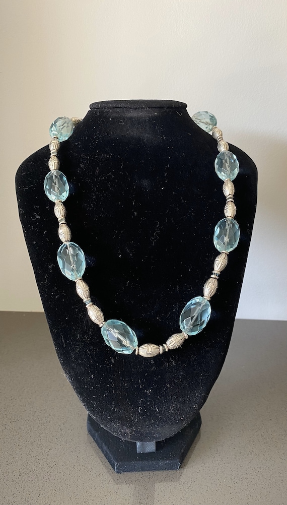 Faceted Aquamarine and Silver bead necklace - image 1