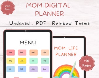 Undated Mom Digital Planner, Rainbow Theme (PDF)
