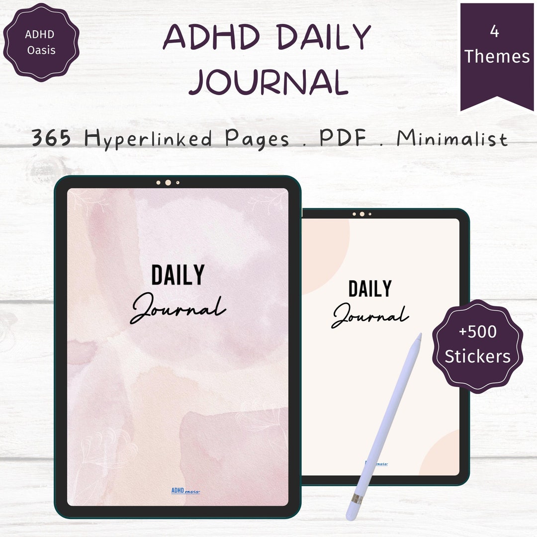 Personalized ADHD Digital Journals With Coordinating Stickers for Daily
