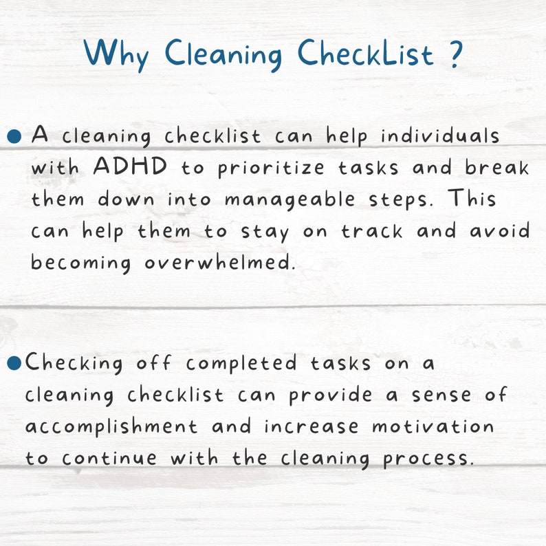 ADHD Cleaning Checklist Digital and Printable ADHD Cleaning Schedule