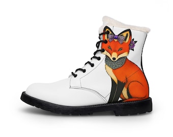 Foxy Mommy Boots | White Fur-Lined Leather Ankle Boots