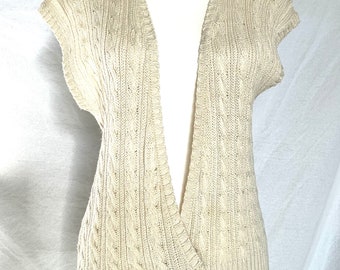 Vintage 80s Ivory sweater vest by Brass Plum Nordstrom, cotton ramie blend, cable knit, button close, size medium, great used condition!