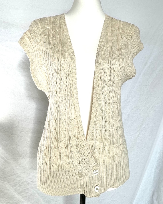Vintage 80s Cable Knit Sweater Vest - Brass Plum Nordstrom Ivory Medium