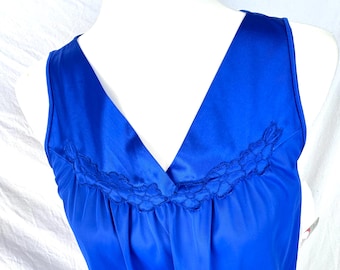 Camisón vintage Vanity Fair: Antron azul real de los años 60/70, talla S (nuevo)