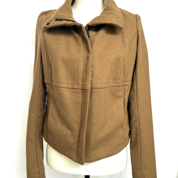 Vintage GAP women’s XS brown wool lightweight funnel neck zip front jacket