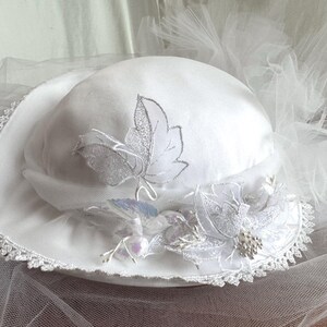 Vtg 70\'s Wedding Hat Vintage Wide Brim Lace Wedding Hat with Veil 1970s by JayaLee main image 4