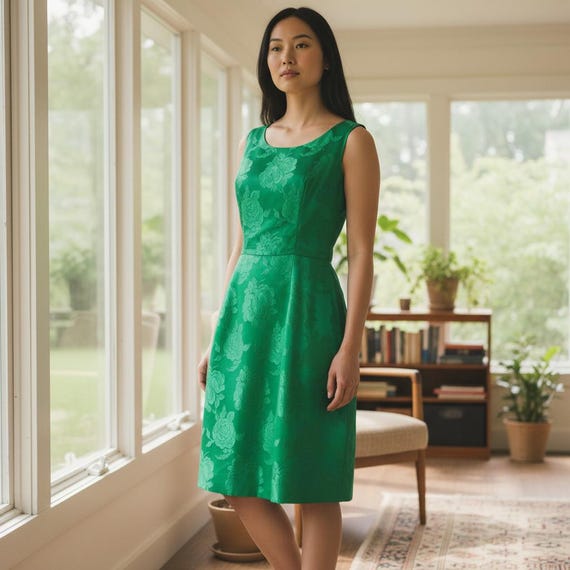 50s 60s Jewel Tone Green Brocade Sleeveless Sheath Dress, Holiday Ready!  S/XS - Etsy