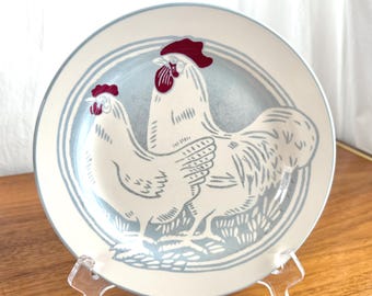 Vintage Rooster Plates: Folk Art Farmhouse Decor (Set of 2, 8.75")