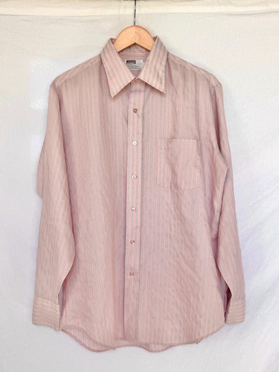 Vintage 70s 80s Montgomery Ward Striped Shirt Pink & Grey, Size L 