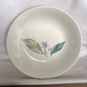 Five vintage abstract floral green & blue MCM Royal Windsor Salem pattern ceramic cereal, salad or fruit bowls, 6.5&quot; EUC, mid century modern