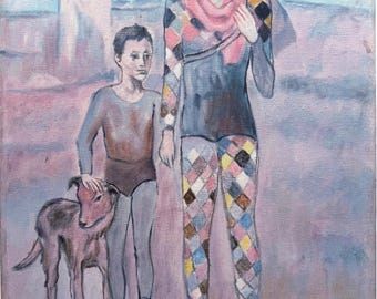 Reproduction Painting of Picasso's 1905 Work Two Acrobats with Dog, Canvas, 16” x 12”