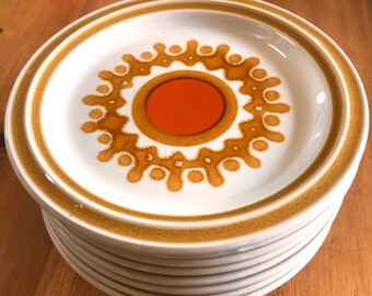 Vintage Acsons Stoneware Salad Plates: Inca Pattern, MCM Japan (Set of 8)