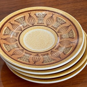Set of 4 vintage MCM Taylor Smith Ironstone USA Honey Gold abstract onion pattern saucers, 6&quot; across, excellent condition, made in usa!