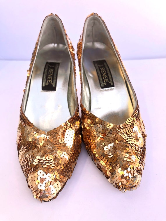 Gold sparkly sequin pumps,  size 8 N made in Chin… - image 4
