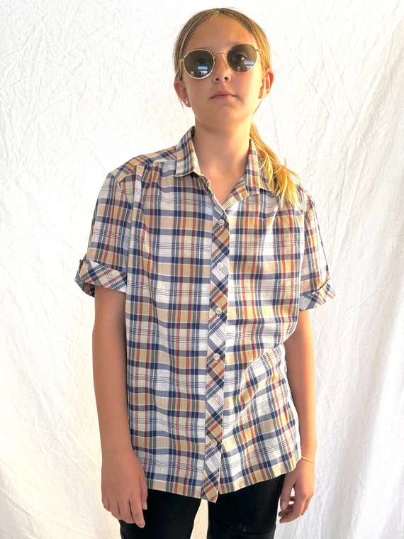 Pykiettes Plaid 70s 80s camp shirt/blouse, red, t… - image 1