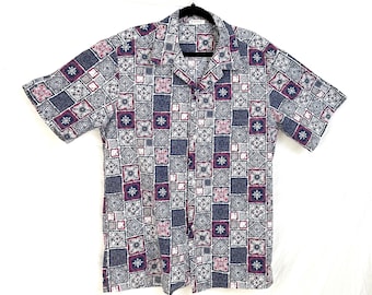Vintage Hawaiian Shirt: Abstract Tiki Floral Print, Men's XL