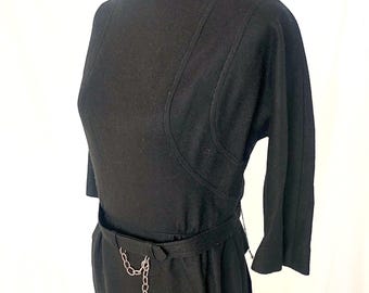 1960s MOD Fred Rothschild Wool Shift Dress with Gold Chain Belt, Deadstock NWT