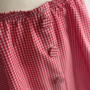 Red and white gingham plaid circle skirt with buttons, size M