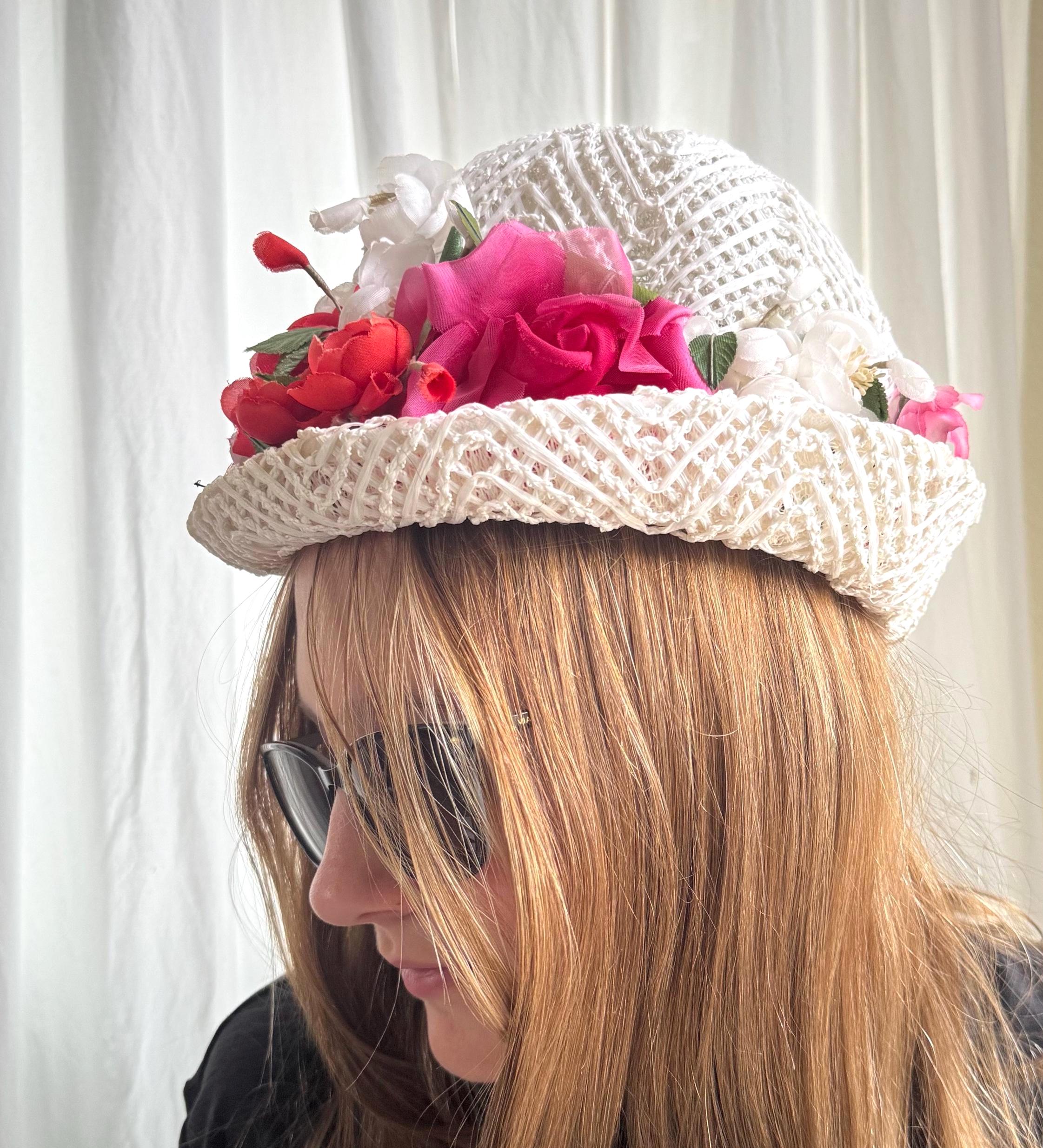 Vintage 60s Adele Claire Woven Straw Flower Hat - Etsy New  display picture 2