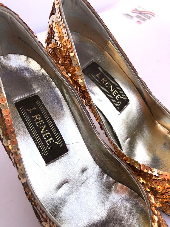Gold sparkly sequin pumps,  size 8 N made in Chin… - image 5