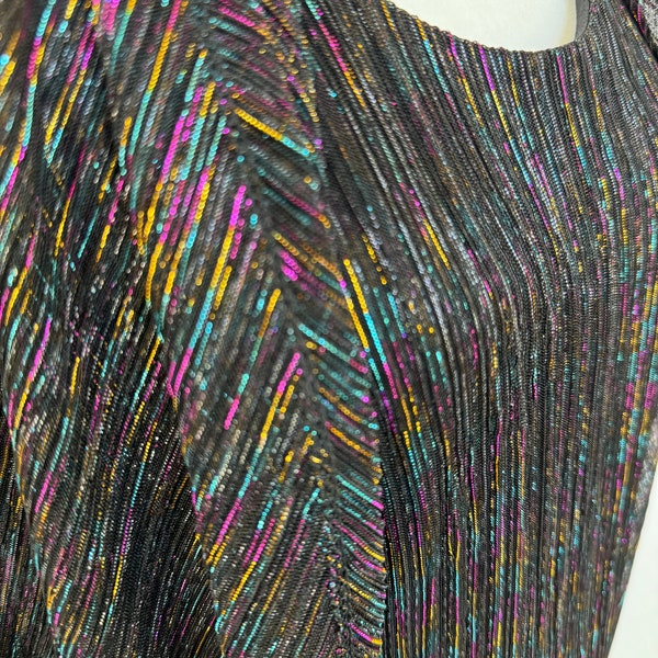 70s 80s vintage sparkling rainbow metallic on black blouse, party ready, multi-colored  blouse/tank with jacket! vintage women's 11 or S/M