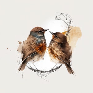 Zwei Vögel / Aquarell / Grusskarte / Wandbild / Digitales Bild zum Download