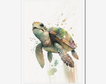 Schildkröte / Aquarell / Wasserfarbe / Poster / Wandbild / Sofortiger Download zum Drucken