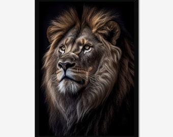 Lion Portrait / Picture / Wall Decoration / Dark / Digital / Instant Download