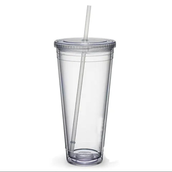 24/32oz, Blank Acrylic double wall snowglobe tumbler w/straw, NOT predrilled,Ships from the USA