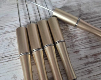 Matte gold and silver accented Beadable Pen, DIY beadable pens, Beadable Ball point Pen, Refillable Pen