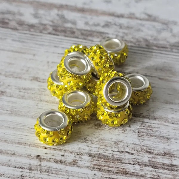 Set of 5, Wide Rhinestone Spacer Beads, drilled opening for beaded projects, Mulitiple colors available, Ships from the USA
