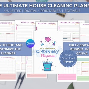 Ultimativer bearbeitbarer, druckbarer, ausfüllbarer Hausputzplaner - ADHS-Planer zum Ausdrucken, Reinigungsplan, Declutter, Canva, Home-Planer