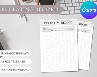 Pet Eating Record Tracker | Editable Pet Feeding Log | Food Eating Log | Food Tracker | Pet Feeding Tracker | Digital Download