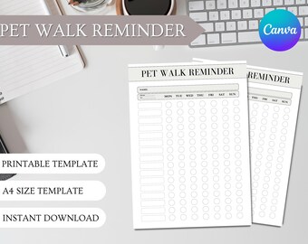 Pet Walking Log | Dog Walking Tracker | Printable Dog Walk Planner | Pet Walking Chart | Editable in Canva | Digital Download