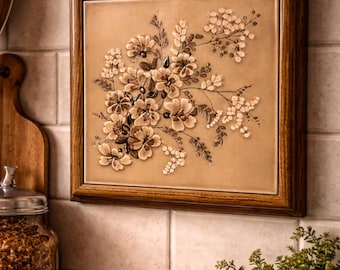 Vintage Italian Ceramic Trivet w/ Wood Frame | Floral Kitchen Decor