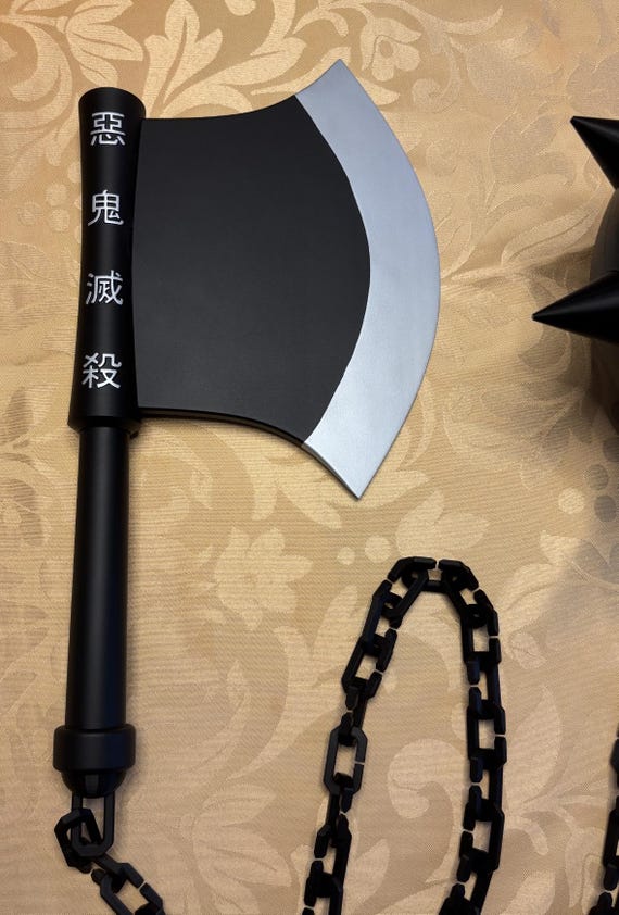 行明武器 - 1:1 鬼滅の刃 コスプレ小道具 - 斧とチェーン付きスパイク