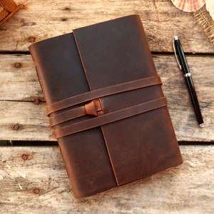 Leren dagboek, gepersonaliseerd rustiek bruin leren notitieboek, A3, A4, A5, A6, A7 vintage dagboek, reisdagboek, schetsboek, Vaderdagcadeau