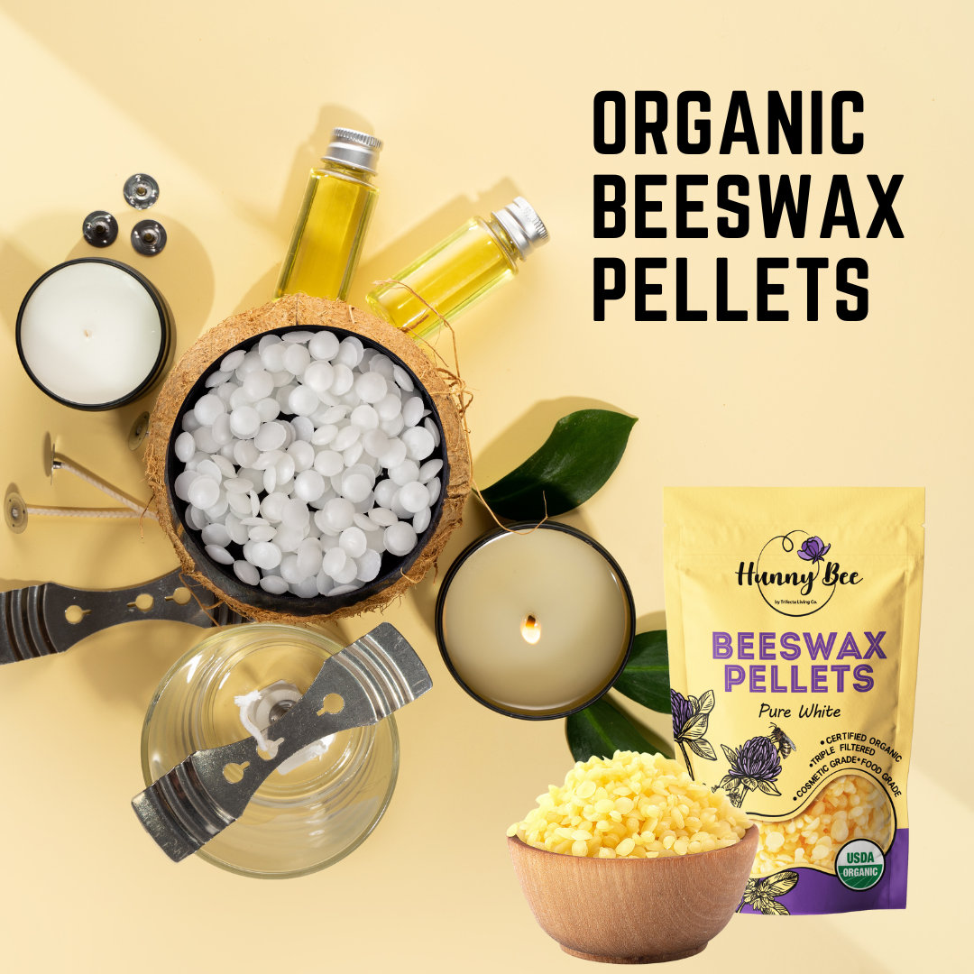  HUNNYBEE White and Yellow Organic Beeswax Pellets - (2lb), 100% Pure Food Grade Beeswax pastilles